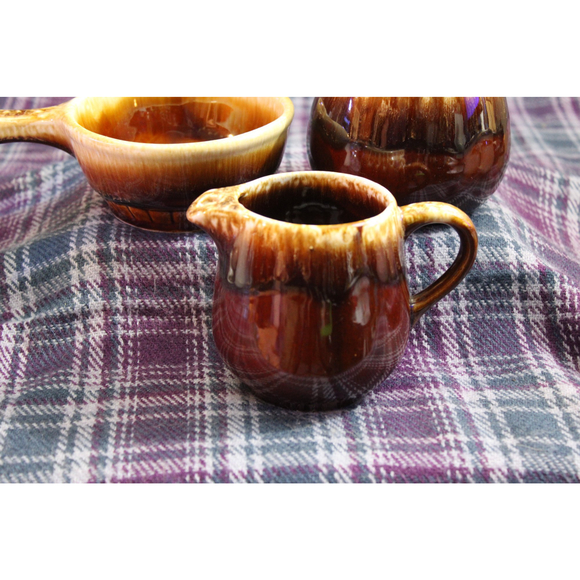 Vintage Three Piece Ceramic Brown Dripware USA Pottery  Set - Picture 3 of 10